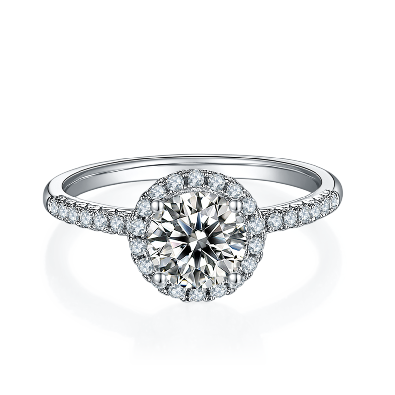 Classic圆包S925银镀白金MoissaniteWomen's Ring1ctD级